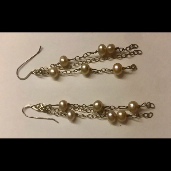 New Earrings 6 Faux Pearls on 3 Silver Color Strands - Picture 6 of 16